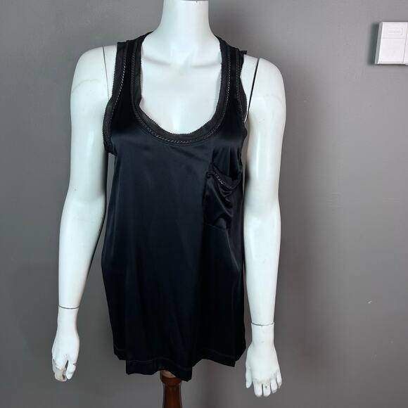 Theory tank top blouse women's Large black silk scoop neck chain goth witchy - Picture 3 of 14